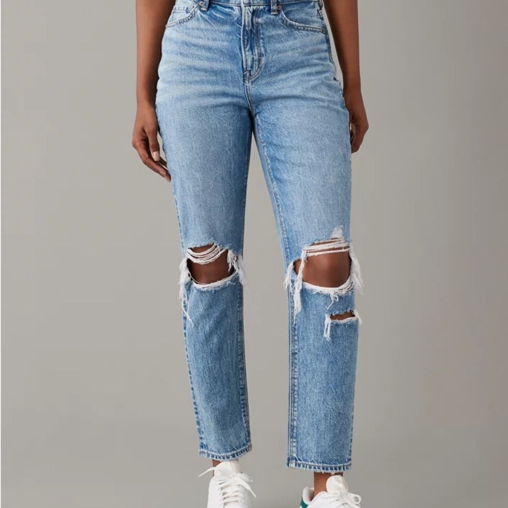 American Eagle Outfitters Light Blue Ripped Strigid Jeans Regular Fit